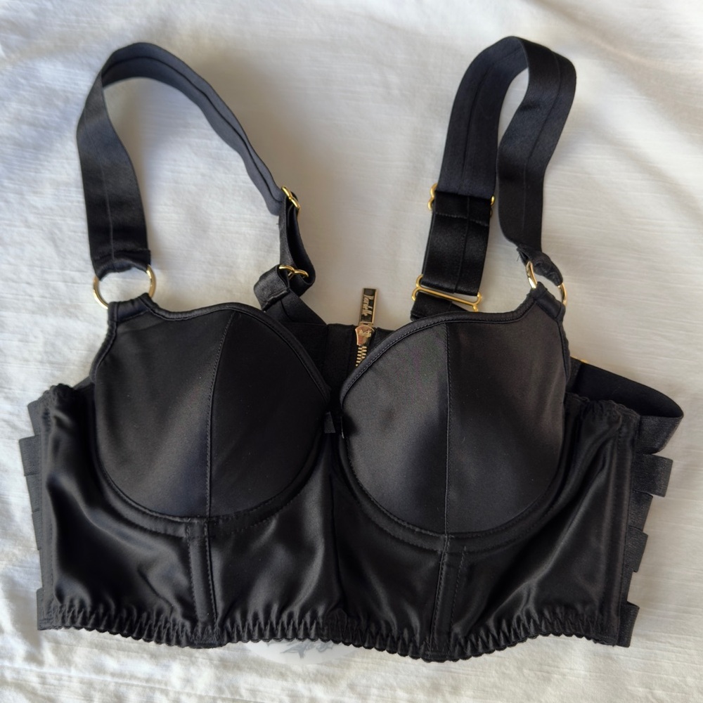 *NWT* BORDELLE Signature Silk Longline Bodice Bra Black SS 32B - Picture 12 of 13